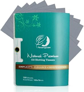 PLEASINGCARE Bamboo Charcoal Natural Face Oil Blotting Papers, 100 Sheets - Oil Absorbing Sheets for Oily Skin, Makeup Friendly, Easy Dispenser
