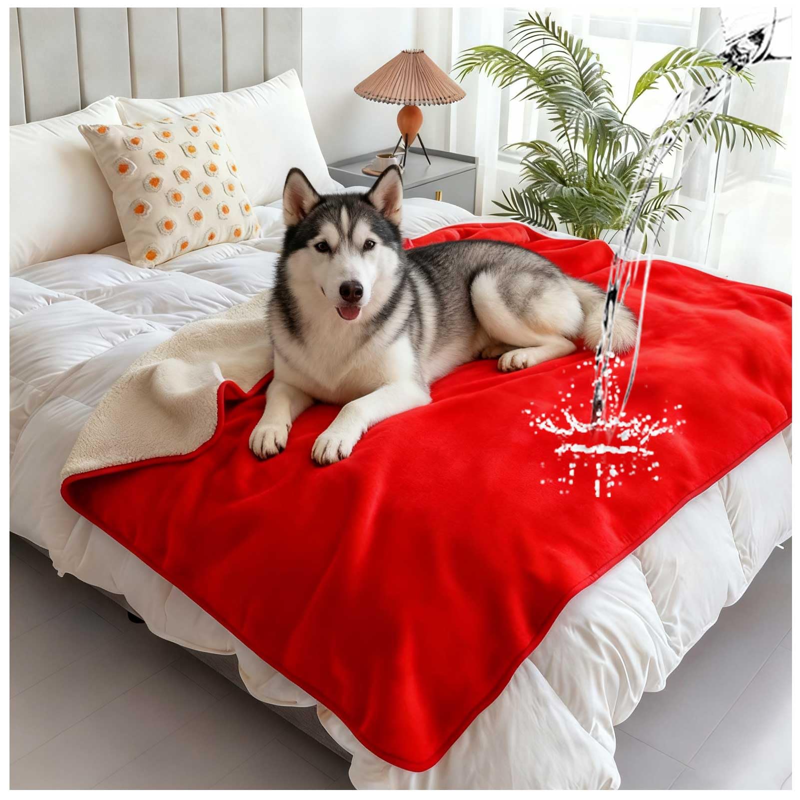 Manta Impermeable para Mascotas para Cama, Sofá o Sillón, Manta para Mascotas a Prueba de Líquidos, Manta Reversible de Felpa Sherpa para Proteger los Muebles,Rojo,30x30cm