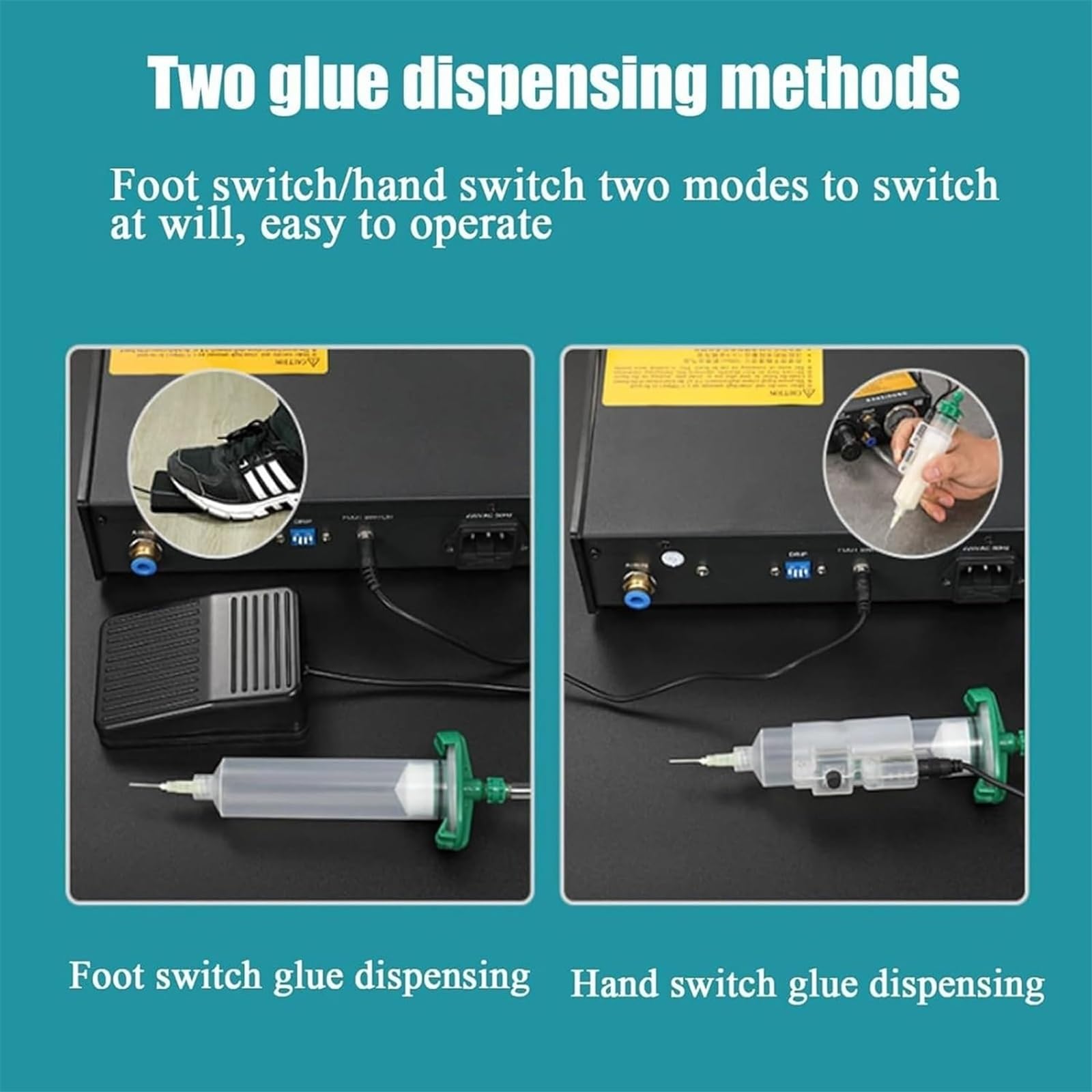 Pneumatischer Flüssigklebstoffspender – Mindesttropfmenge 0,01 ml, automatische Dosierung 1–30 s, Fußpedal und manueller Schalter, ideal for Optik, Schmuck und Maschinenbau