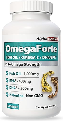 OmegaForte Naturals Omega-3 Suplemento de aceite de pescado – 1000 mg de aceite de pescado, 400 mg de EPA y 300 mg de DHA – Cápsulas blandas sin