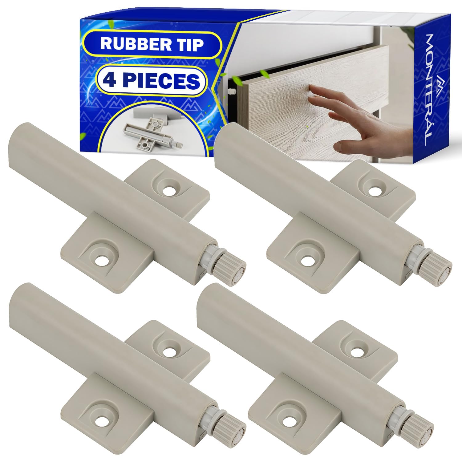 4 Pieces Push to Open Door Catches for Furniture with Rubber Tip