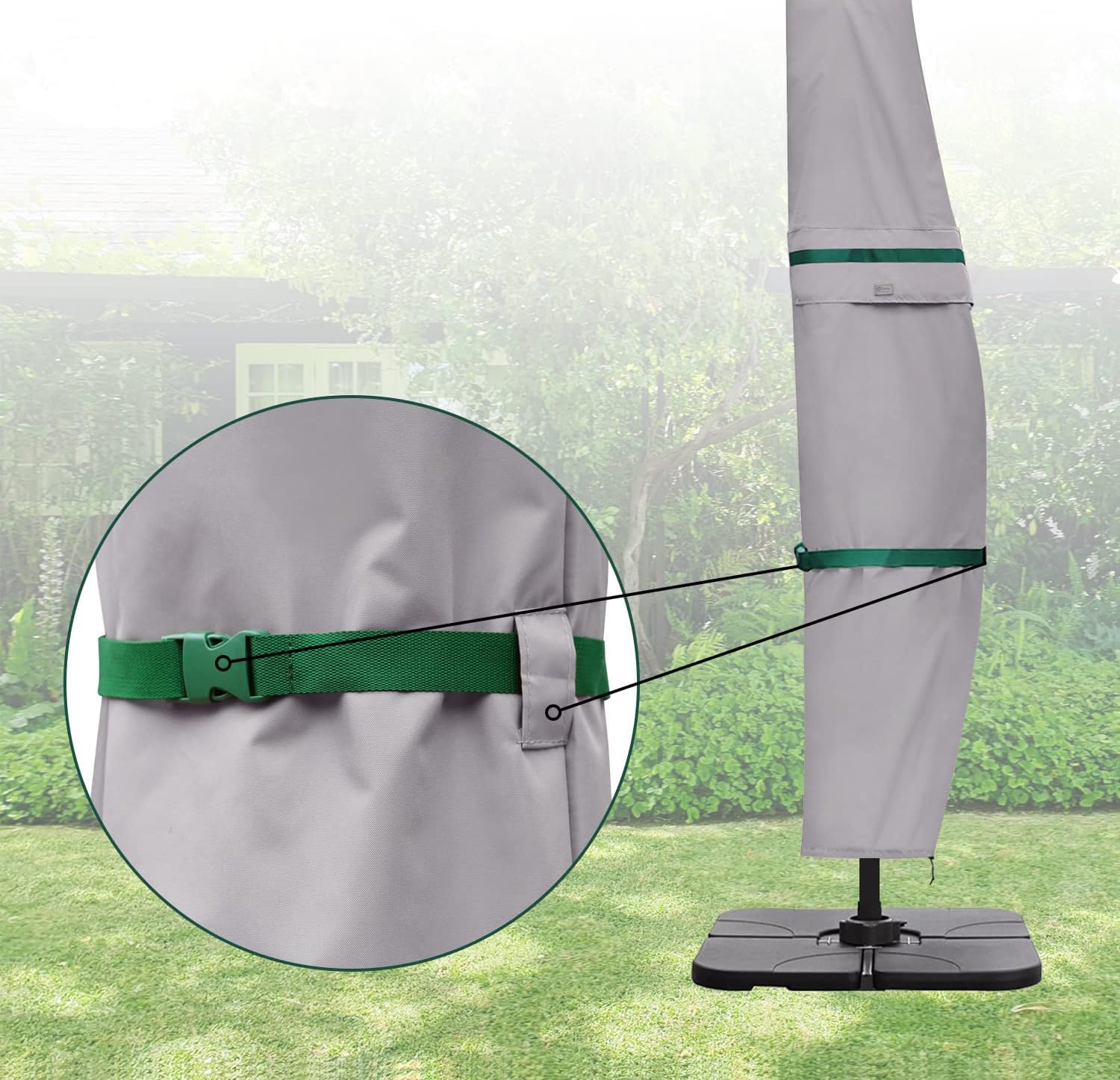 Sekey Housse Parasol Deporte 2 à 4 m, Housse de Parasol Déporté/Patio Jardin, 100% Polyester Imperméable, Anti-UV, Protection Complète,Gris Clair.