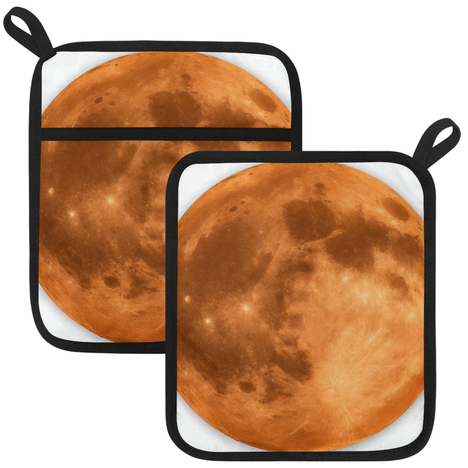 VAPOKF Moon Pot Holders with Pocket for Kitchen Heat Resistant Potholders Large Polyester-Cotton Square Oven Mitts Set