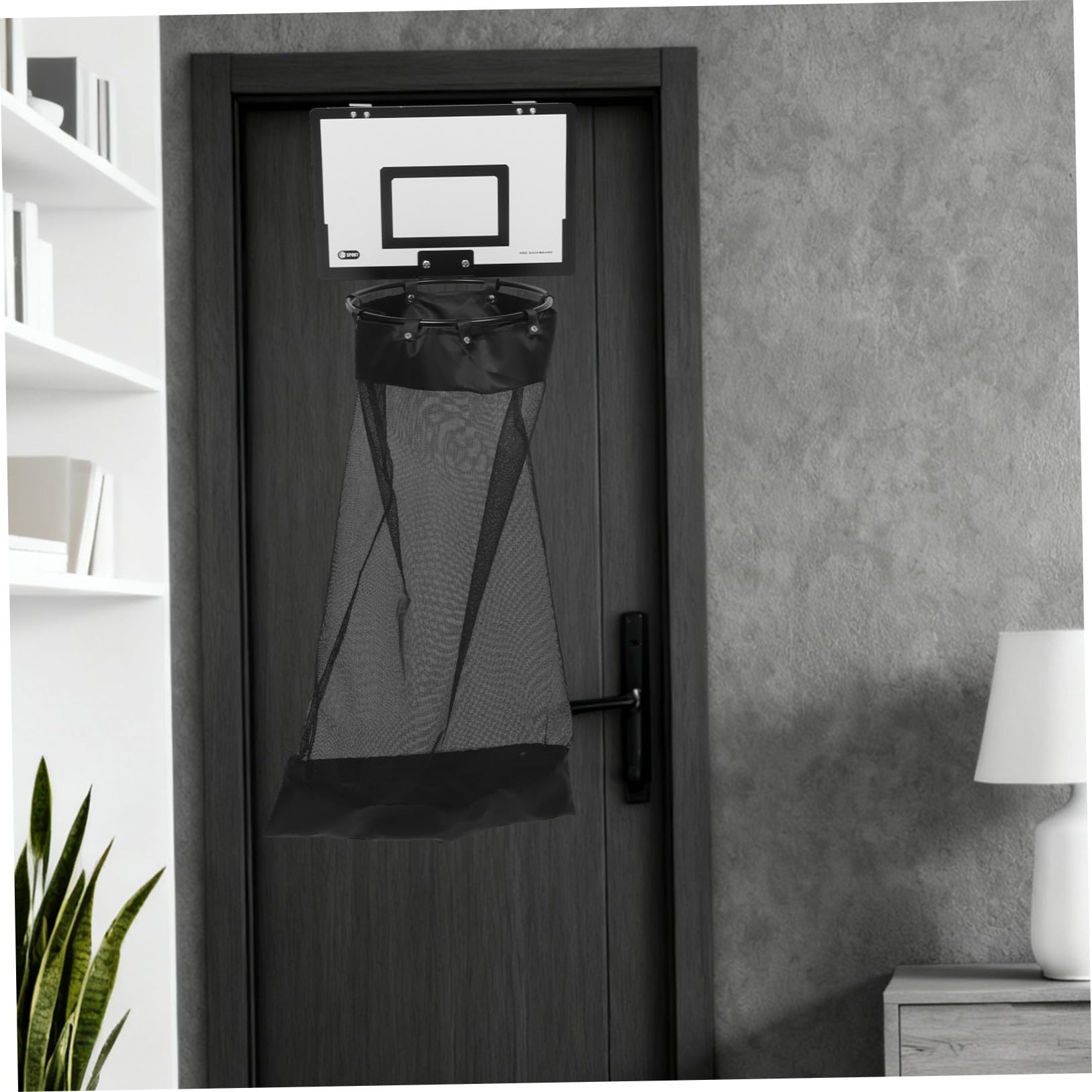 Wäschekorb für Tür Basketballkorb Türhänger Schwarz mit Holz