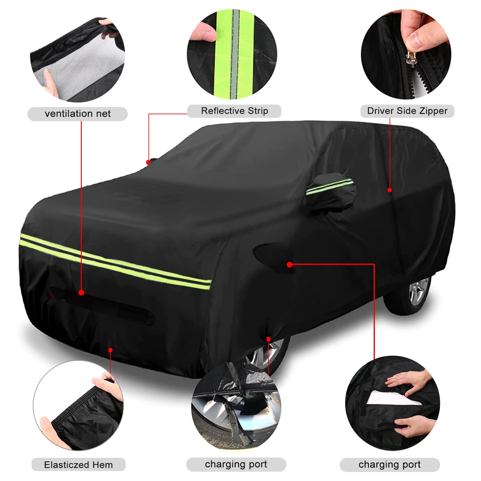 Waterproof Car Cover Replace for 2021-2025 Ford Mustang Mach-E 6 Layers All Weather Custom-fit Car Cover with Zipper — view 3