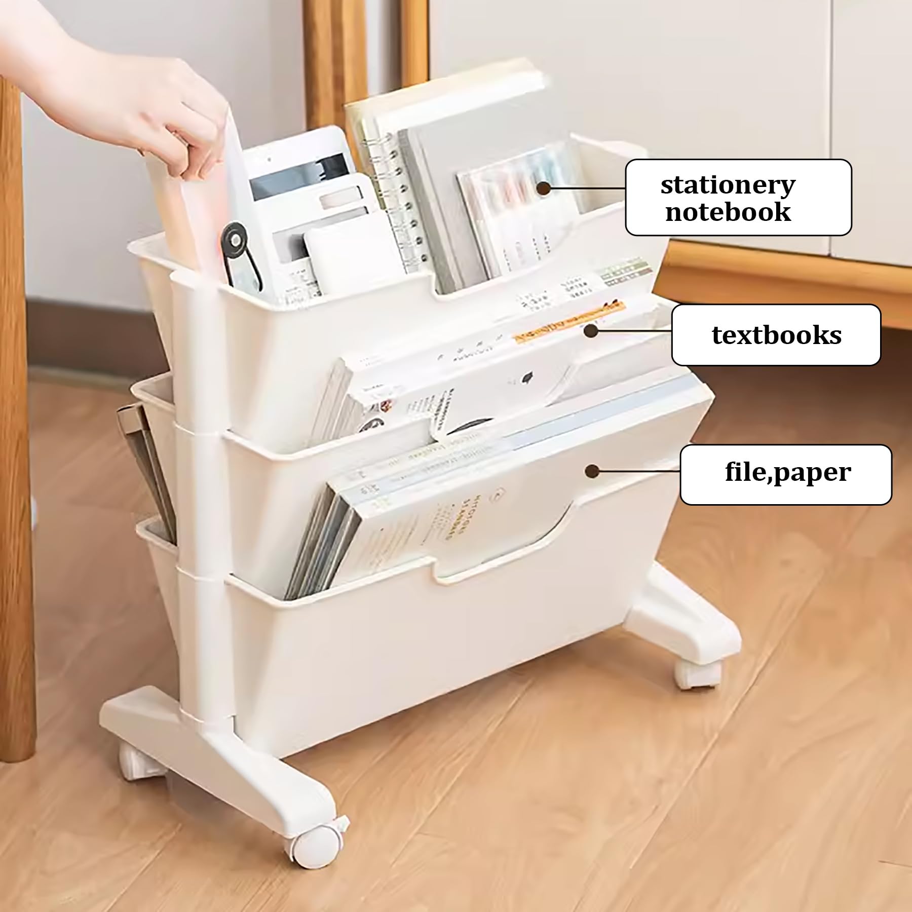 Scaffale portaoggetti da scrivania,3 Ripiani,con rotelle,Organizer salvaspazio per scrivania e Accessori per Camera da Letto,Soggiorno,casa,Scuola,Rosa