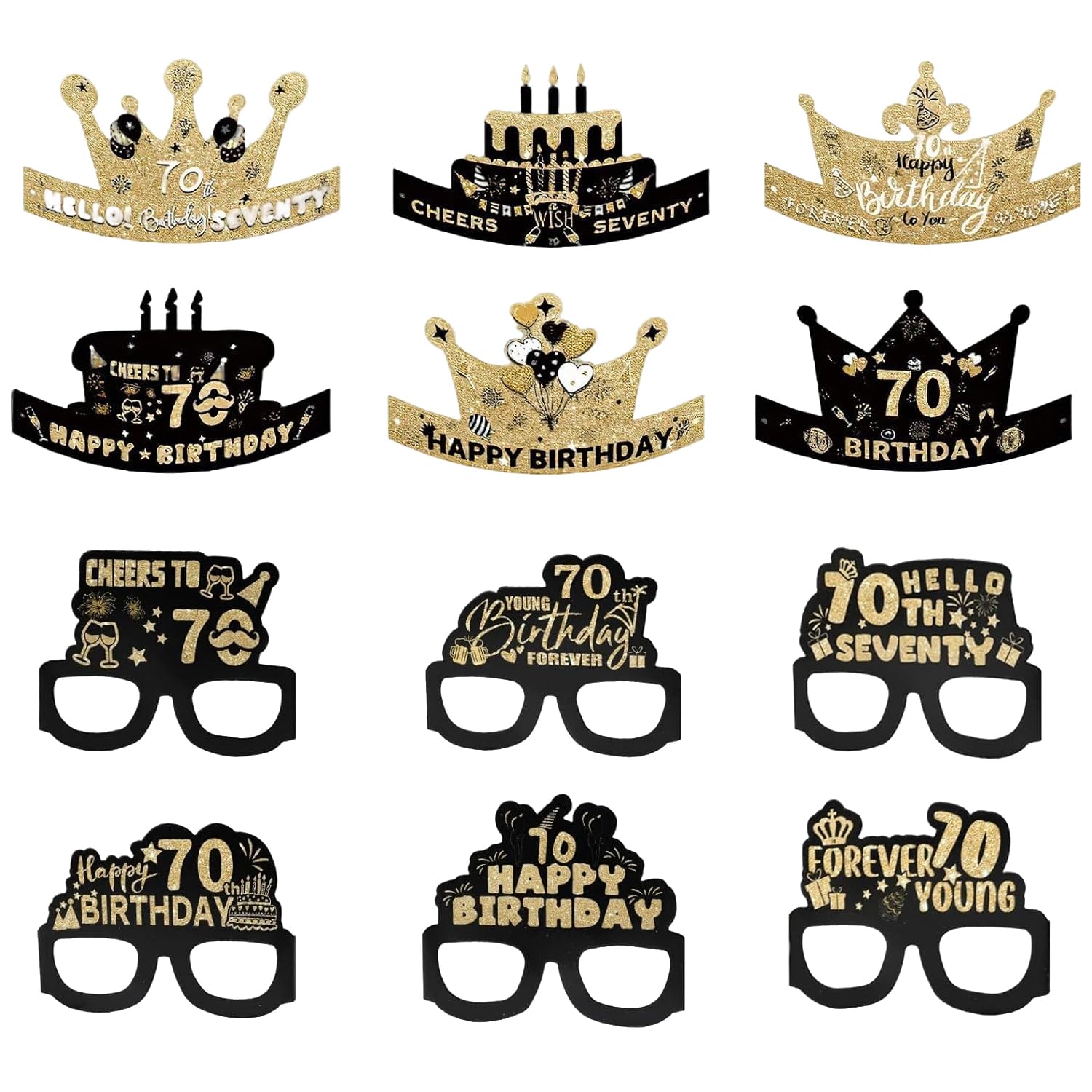 12pcs Birthday Glasses Hats, 70th Birthday Paper Sunglasses Decoration, Party Photo Booth Props, Lightweight Paper Material, Perfect for 70th Party Shoots, Charming Props for Memorable Celebrations