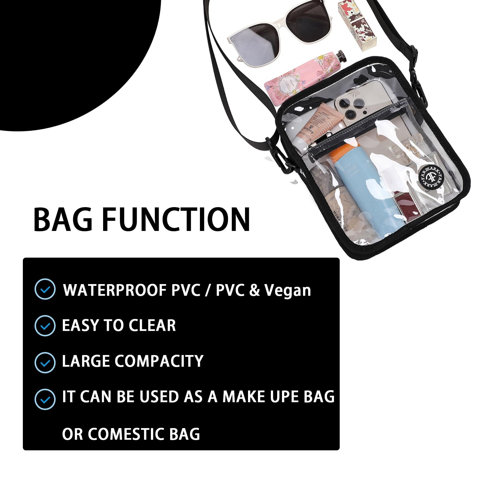 Clear Bag Stadium Approved - Transparent Waterproof Crossbody Purse with Adjustable Strap for Concerts Events
