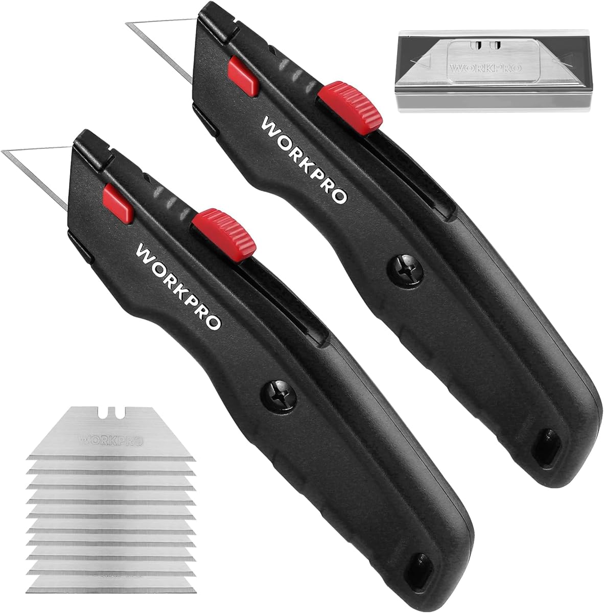 WORKPRO Premium Utility Knife, Retractable All Metal Heavy Duty Box Cutter, Quick Change Blade Razor Knife, with 10 Extra Blades