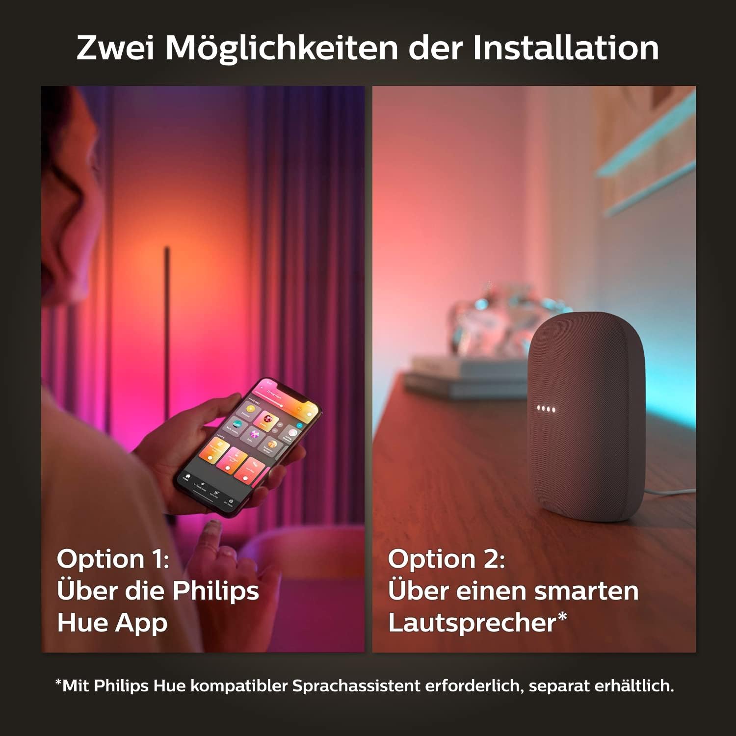 Philips Hue White & Color Ambiance Gradient Lightstrip Basis-Set 2 m, dimmbarer LED Streifen, 16 Mio. Farben, smarte Lichtsteuerung