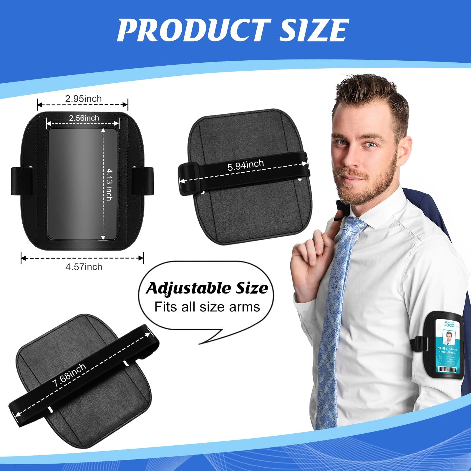 Geelin 2 Pcs Arm Badge Holder for Men Leather ID Armband Adjustable Badge Holder with Elastic Arm Band Waterproof Ski Pass Armband for Work Postcards Office Business Supplies(Black)