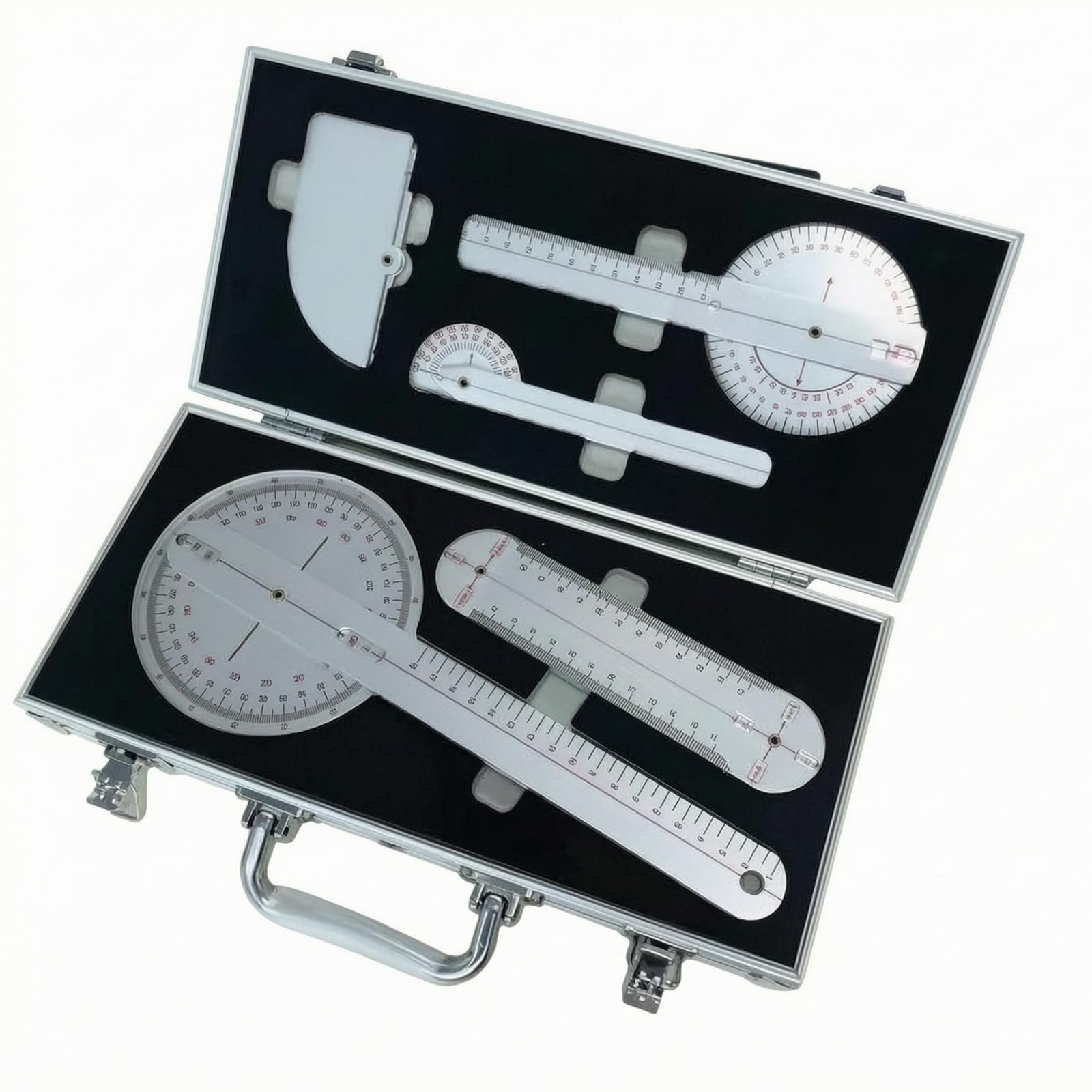 Goniometro Articolare Valigetta in Metallo Kit Goniometro Chiusura a Scatto Righello Goniometrico per Fisioterapisti, Ortopedici, Studio Medico, Lega Di Alluminio Con Scatola