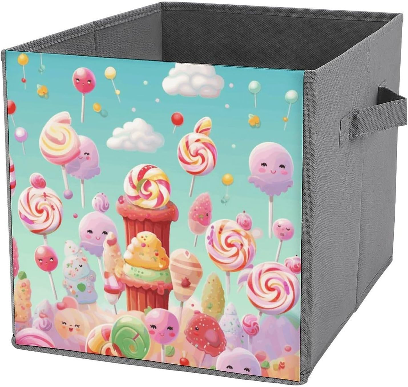 Folding Storage Bins Oxford Fabric Clothes Storage Boxes with Handles | Candy Happy Cube Organizer, Easy to Store, Multi Functional Cube Storage Organizer for Office Bedroom
