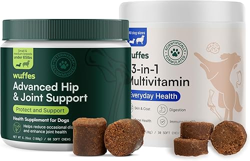 Wuffes Suplemento para cadera y articulaciones para perros y paquete multivitamínico 23 en 1 para perros (razas pequeñas y medianas)