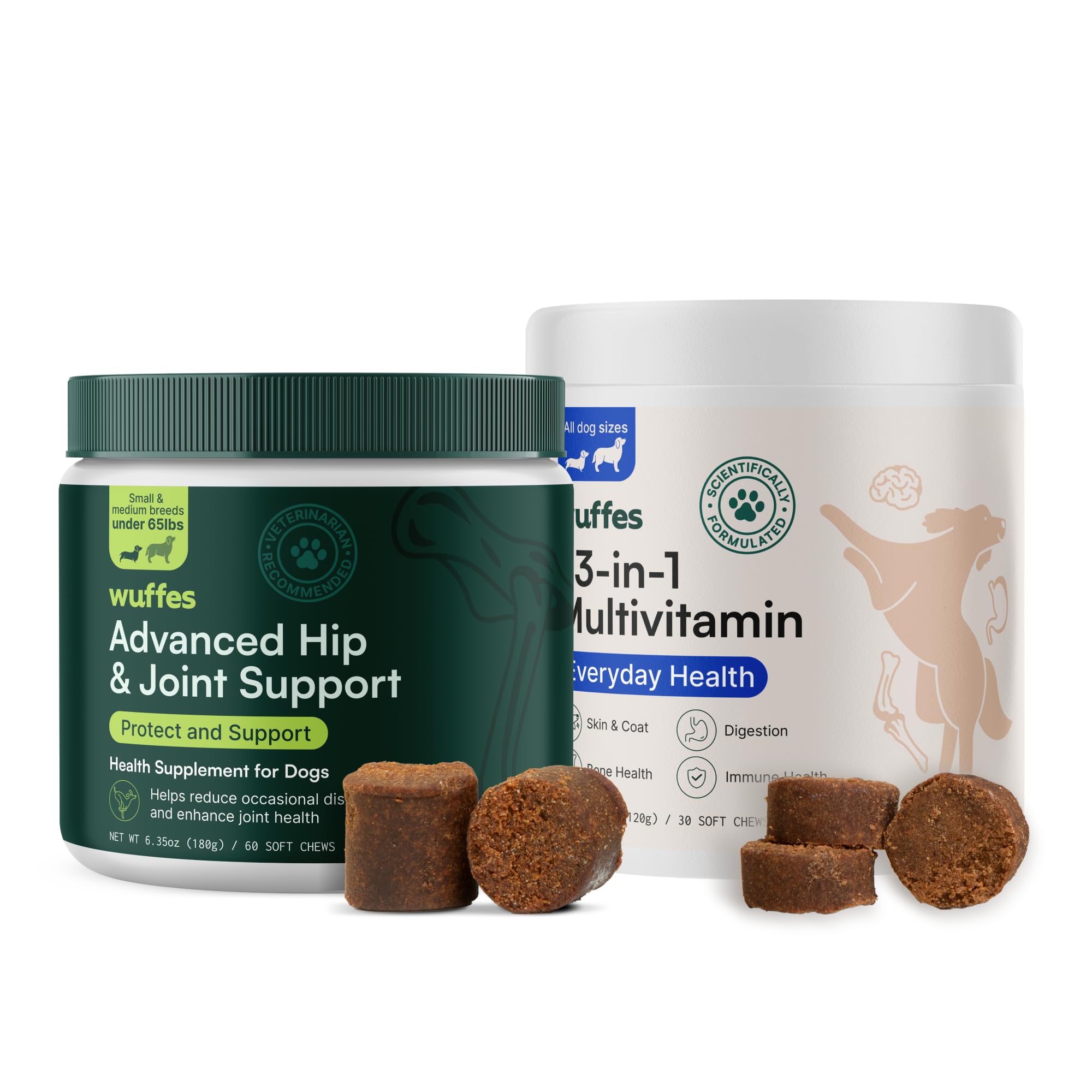 Wuffes Hip and Joint Supplement for and 23-in-1 Multivitamin Bundle for Dogs (Small & Medium Breed)