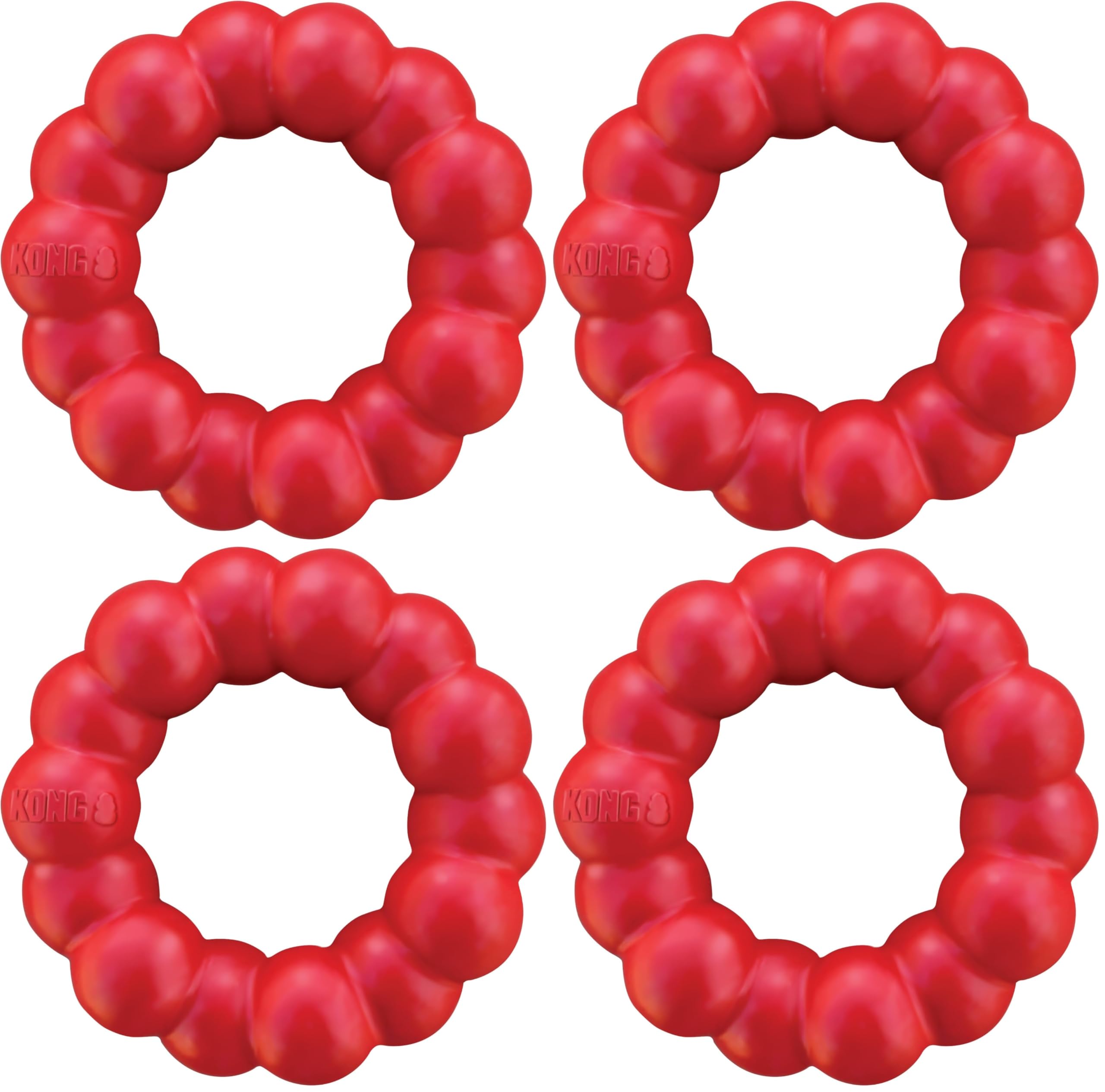 KONG Ring - Natural Rubber Ring Toy for Healthy Chewing Habits - Chew Toy Supports Dog Dental Health - Dog Toy Supports Instincts During Playtime - for Medium/Large Dogs (Pack of 4)