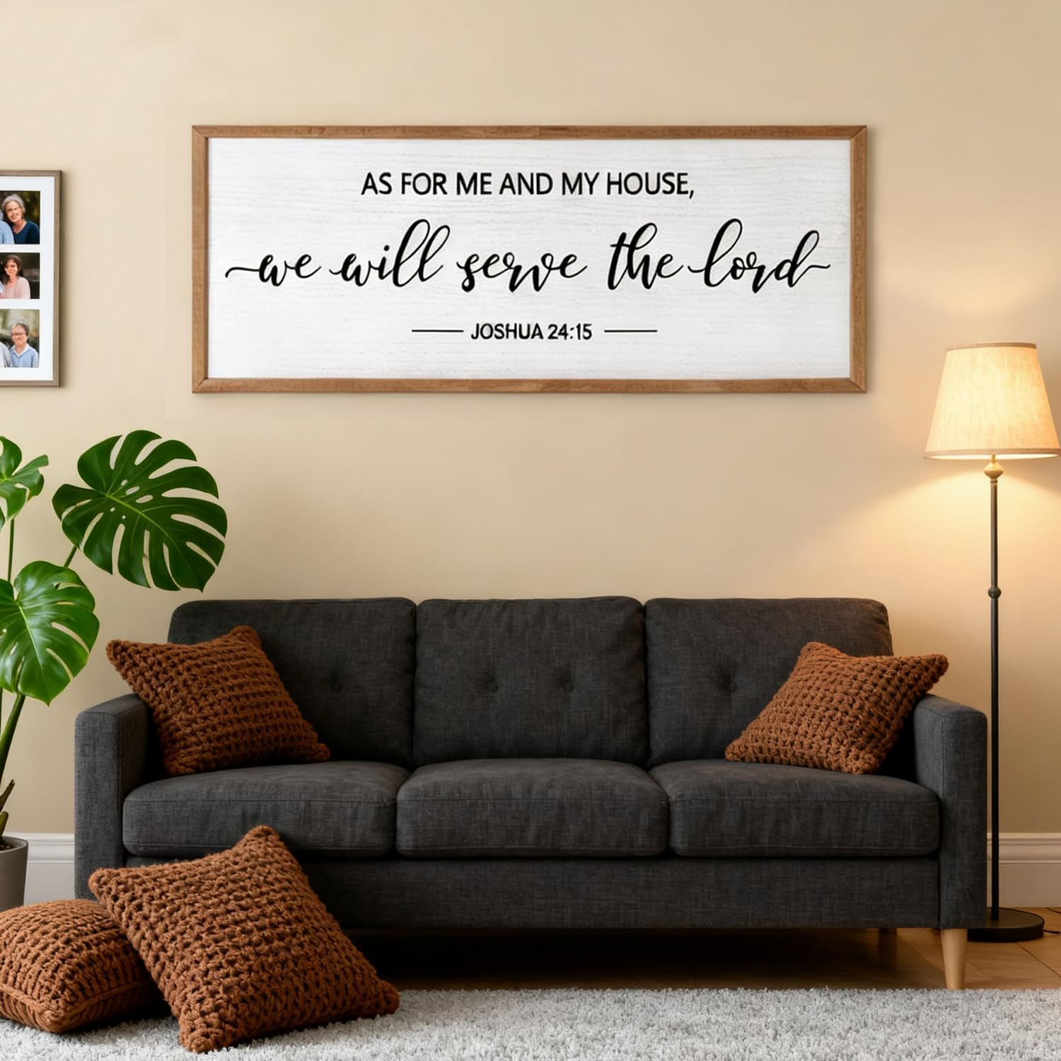 As For Me And My House Wall Art: 40 x 15 Inch Framed Christian Scripture Sign, Joshua 24:15 Bible Verse Rustic Wooden Wall Decor, Horizontal Religious Farmhouse Decor for Living Room Bedroom