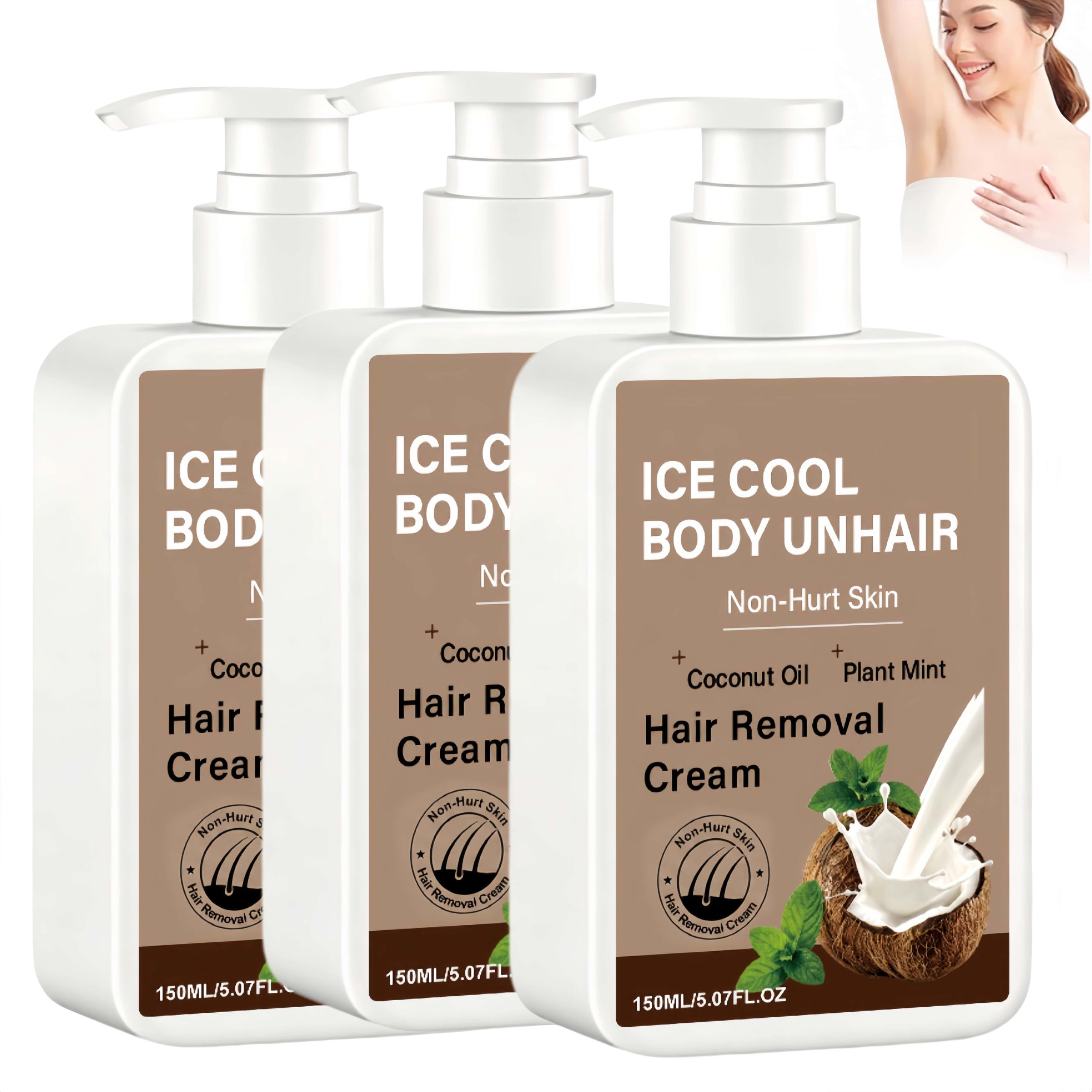 Crema depilatoria corpo "Ice Cool" 150 ml, crema delicata al cocco e menta (3Pezzo)