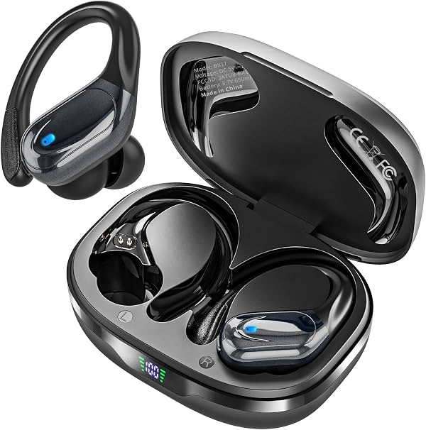 Auriculares inalámbricos HAOYUYAN, audífonos Bluetooth deportivos, 80 horas de reproducción con pantalla LED de batería, cancelación de ruido, resistentes al agua IPX7 para entrenamiento y running