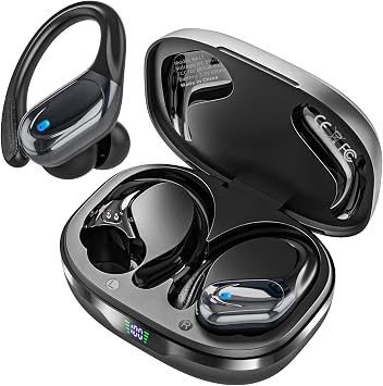 HAOYUYAN Wireless Earbuds, Sports Bluetooth Headphones, Noise Canceling Ear Buds with 80hr Playtime, LED Power Display, IPX7 Waterproof Earphones for Gym/Workout