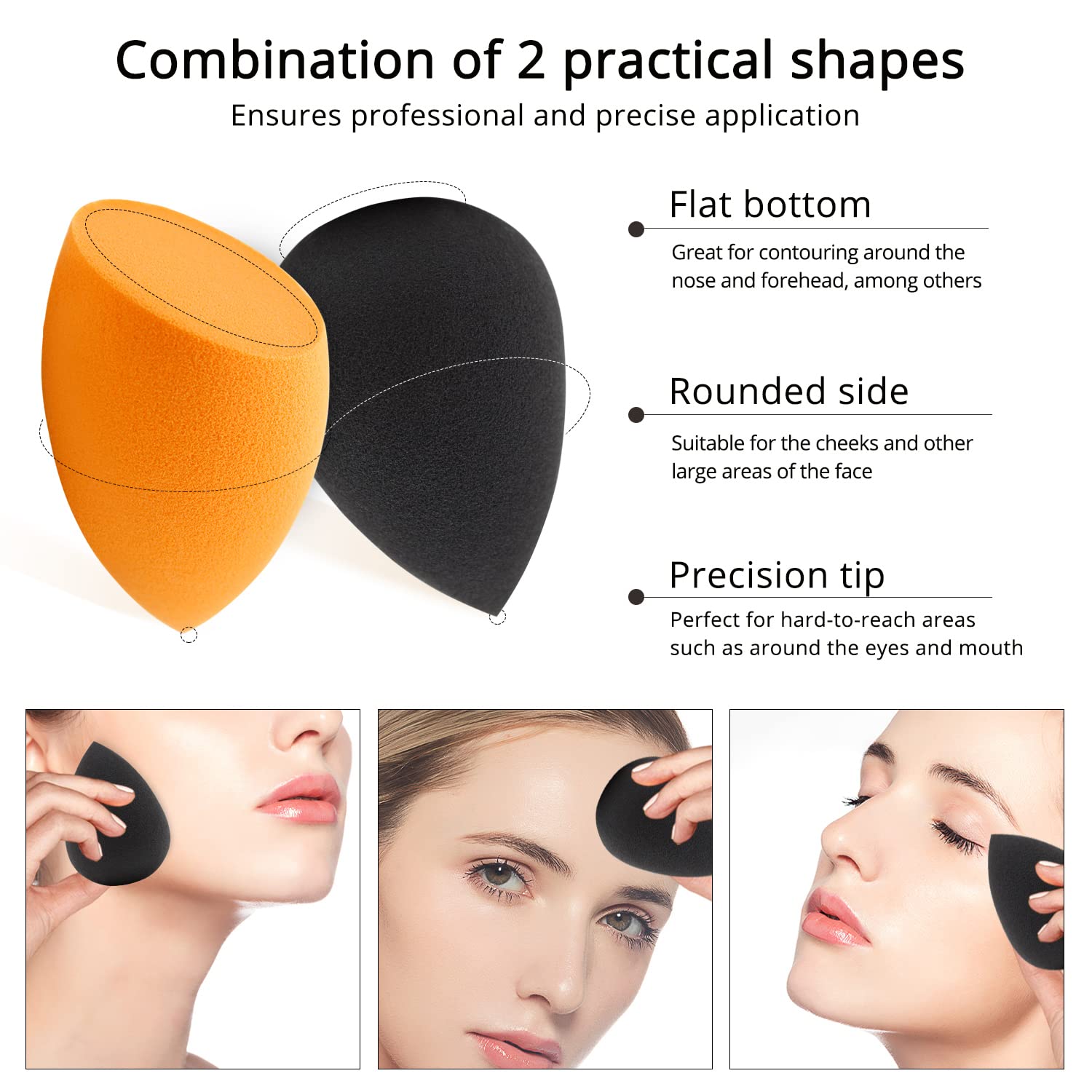 BEAKEY Makeup Sponge Set Boun Boun Sponges, 10 Pcs Latex-free and Vegan Beauty Sponge, Make up Sponge for Face Cream, Liquid Foundation & Powder Application