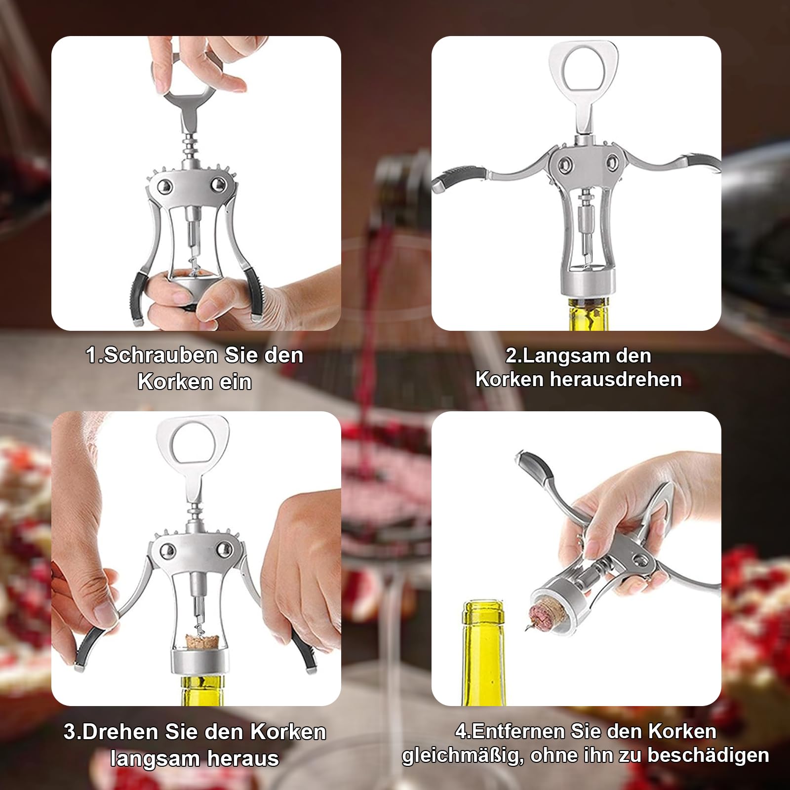 sacacorchos,abridor de vino aleación de zinc ala - abrebotellas vino cerveza doble uso simple y duradero, plata