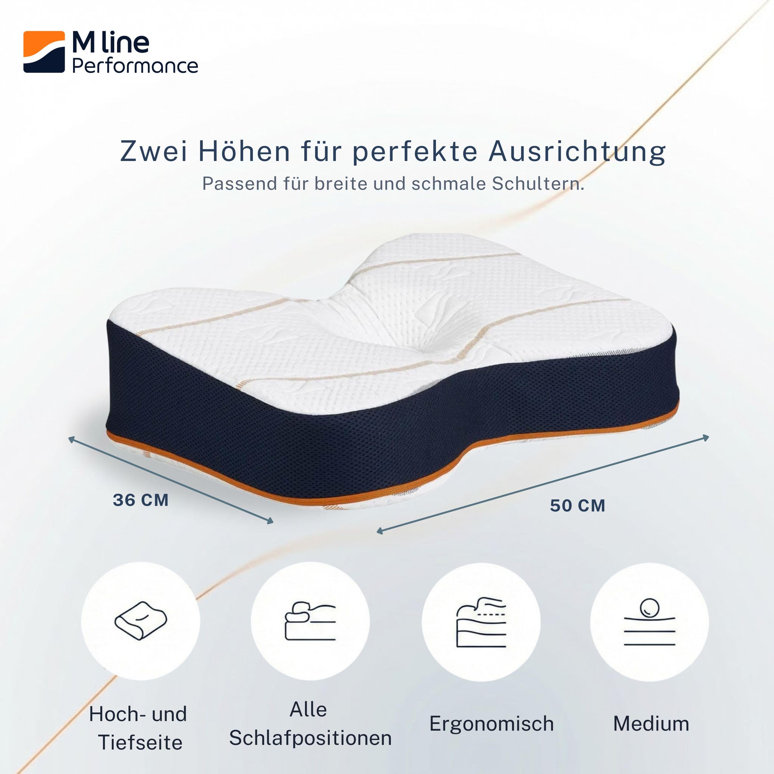M LINE Orthopädisches Testsieger Kopfkissen - 50x35cm | M LINE Athletic Pillow mit Butterfly-Design gegen Nackenschmerzen - Memory Foam Seitenschläferkissen