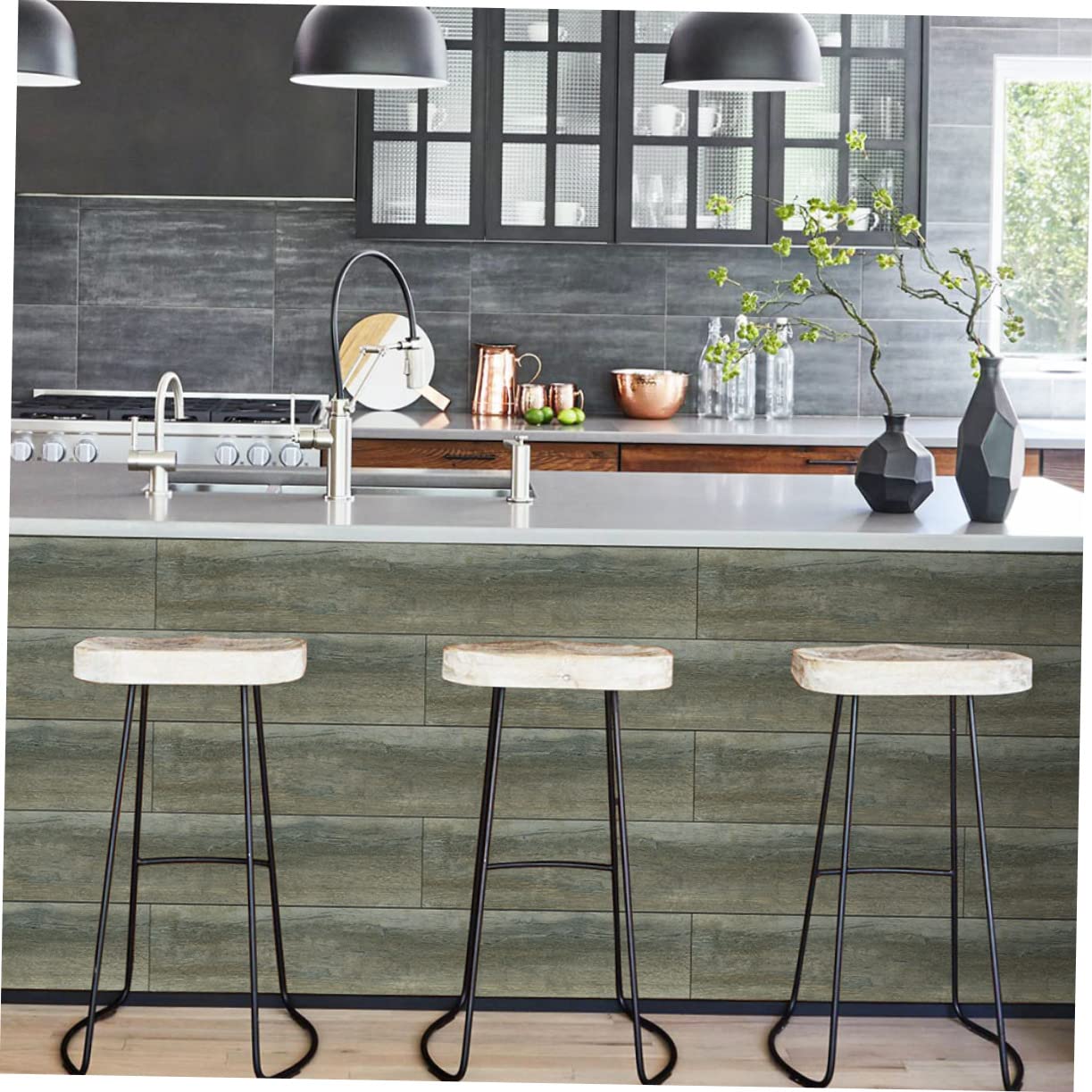 5pcs Wood Grain Peel and Stick Floor Planks Self-Adhesive PVC Stickers for Easy Installation Bedrooms Kitchens and Offices Removable and for Any
