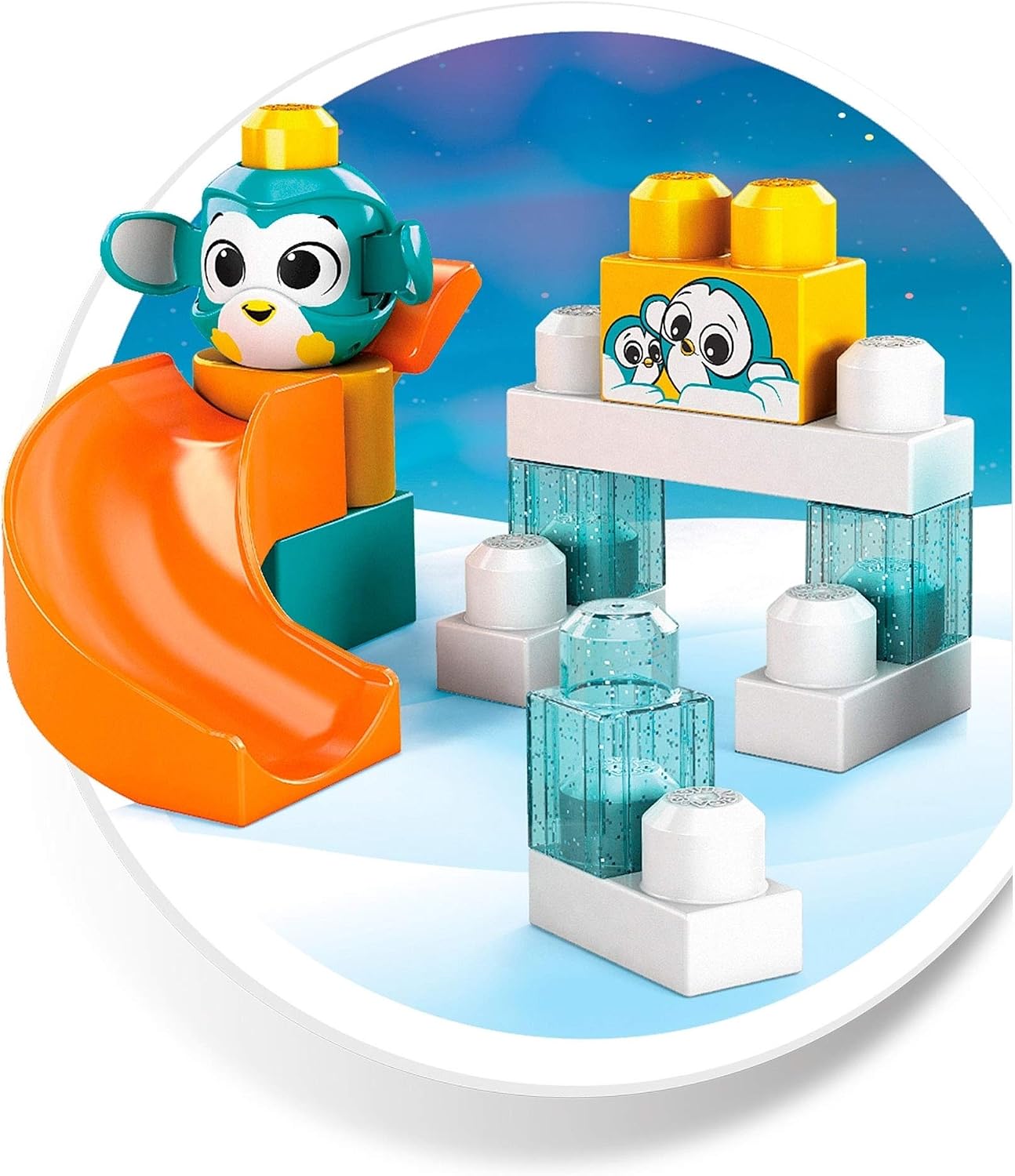 Mega Bloks Peek A Blocks Penguin Slide with Big Building Blocks, Building Toys for Toddlers (14 Pieces)