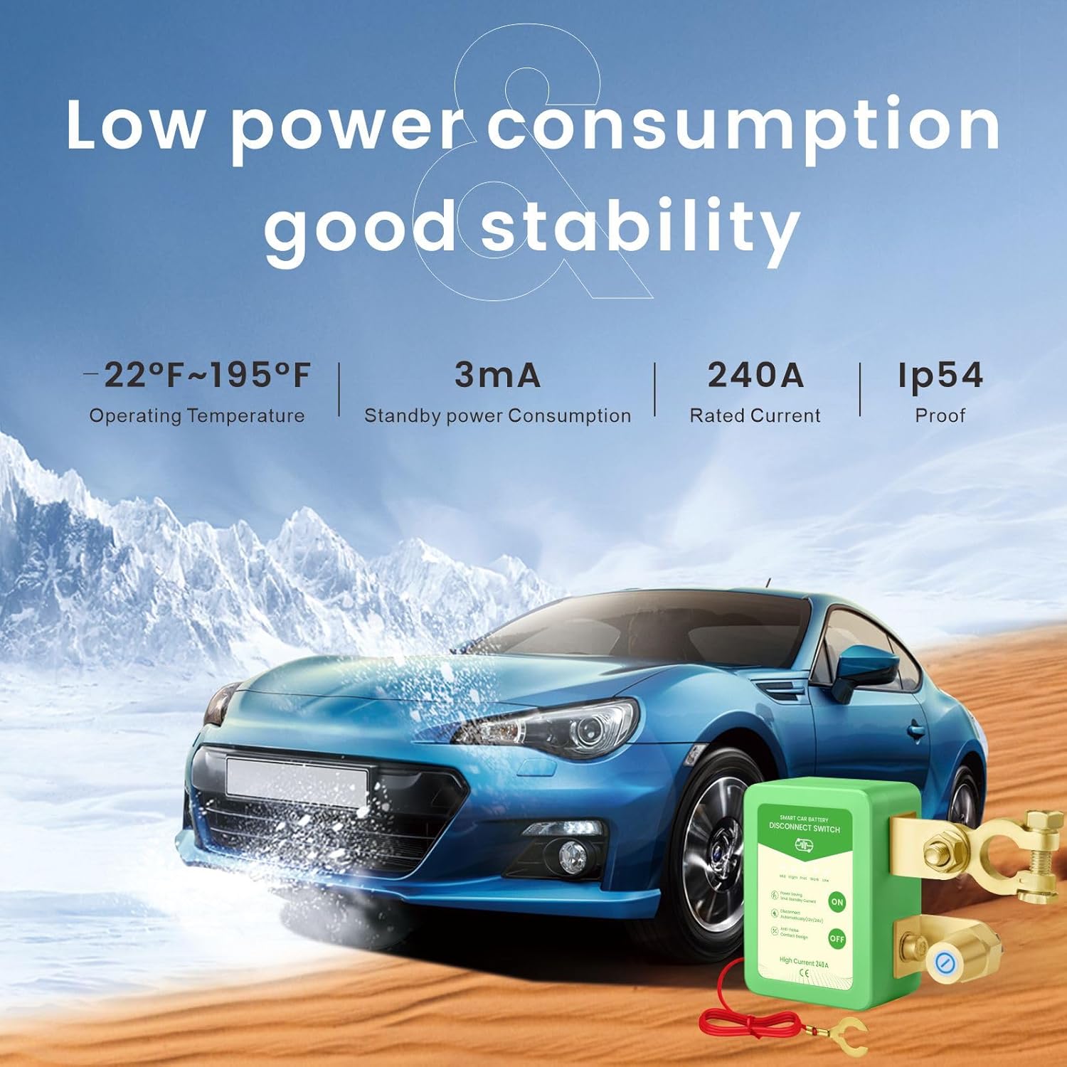 Smart Kill Switch for Car, 6-14V DC for 12V/24V Cars and Trucks, Automatically Disconnects Below 11.8V to Prevent Battery Depletion, 240A Rated Current, Remote Control (Green)