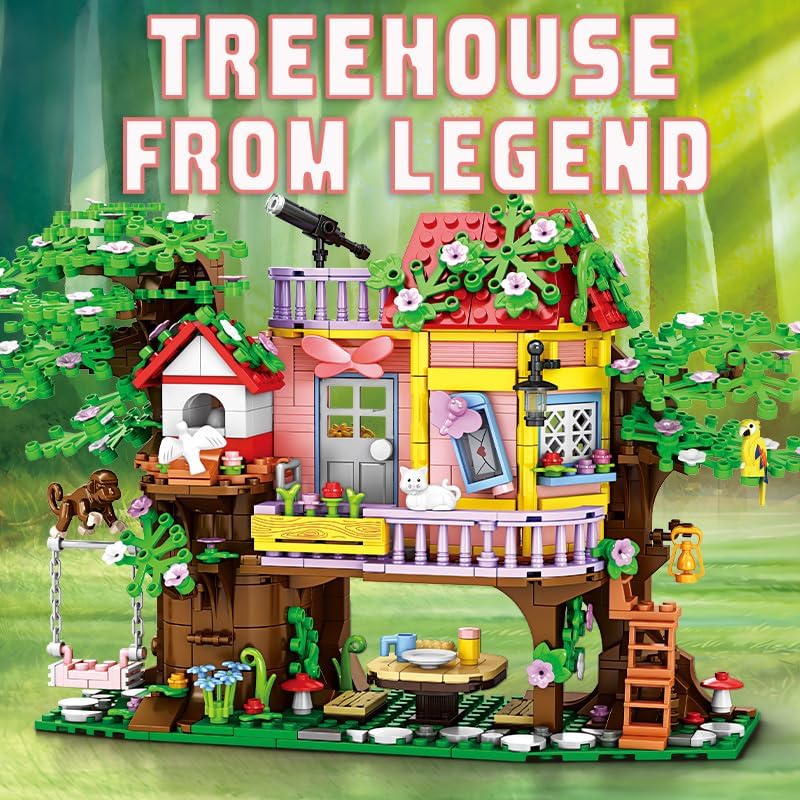 Miniatura 7 de WISEPLAY Friends Tree House - Juego de construcción de casa del árbol para niñas y niños, juguete de construcción de casa de bosque de amistad con
