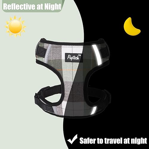 Miniatura 5 de PUPTECK Juego de arnés y collar de correa para perros pequeños y medianos, cachorros y gatos, sin tirones, ajustable, reflectante, de malla suave,