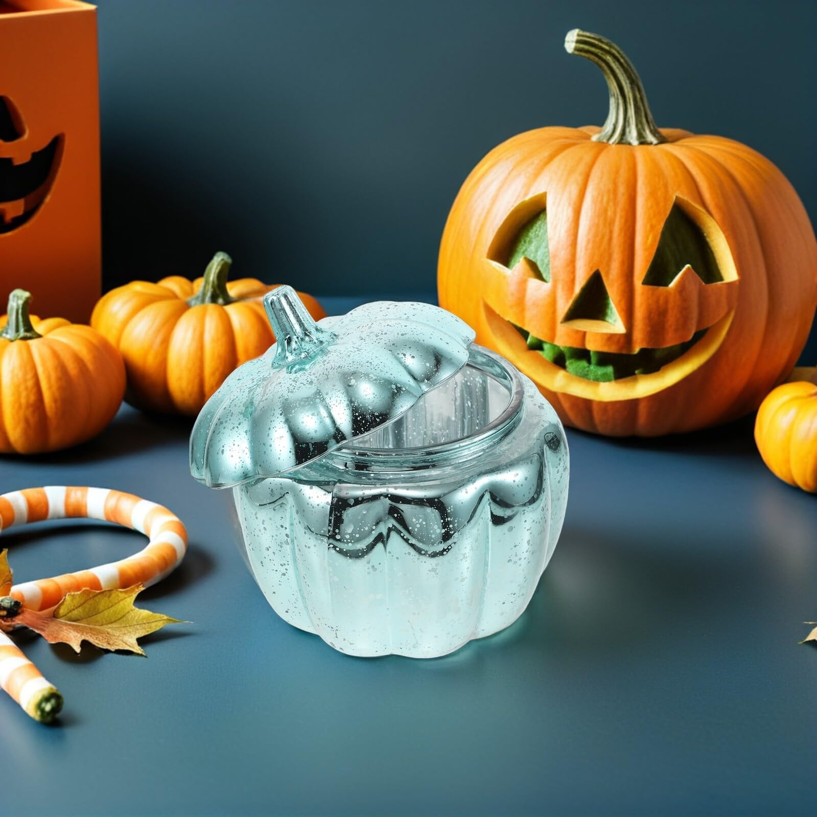 Herbstlicher Kürbis Glasbehälter mit Deckel Luftdichtes Snackgefäß aus Robustem Glas Dekorative Süßigkeiten und Gewürzaufbewahrung für Halloween und Erntedankfest