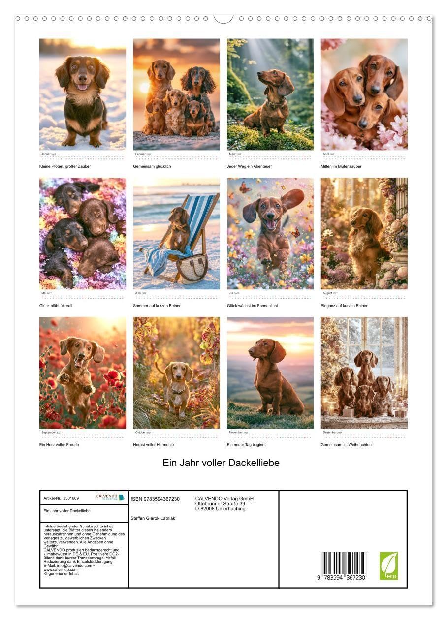 Ein Jahr voller Dackelliebe (hochwertiger Premium Wandkalender 2027 DIN A2 hoch), Kunstdruck in Hochglanz: Emotionale Motive, helle Farben und die ... für jeden Dackelliebhaber. (CALVENDO Tiere)