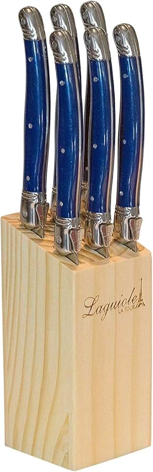 Conjunto de 6 facas Luxo com cepo de madeira Azul