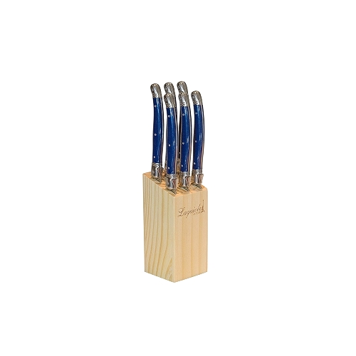 Conjunto de 6 facas Luxo com cepo de madeira Azul Conjunto de 6 facas Luxo com cepo de madeira Azul