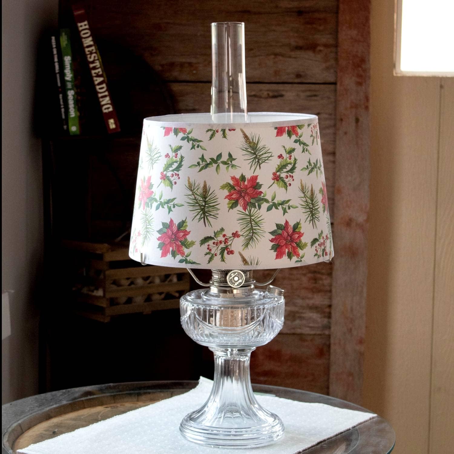 Aladdin Parchment Oil Lamp Shade, 12 inch Base Fitter. Holly Jolly Design