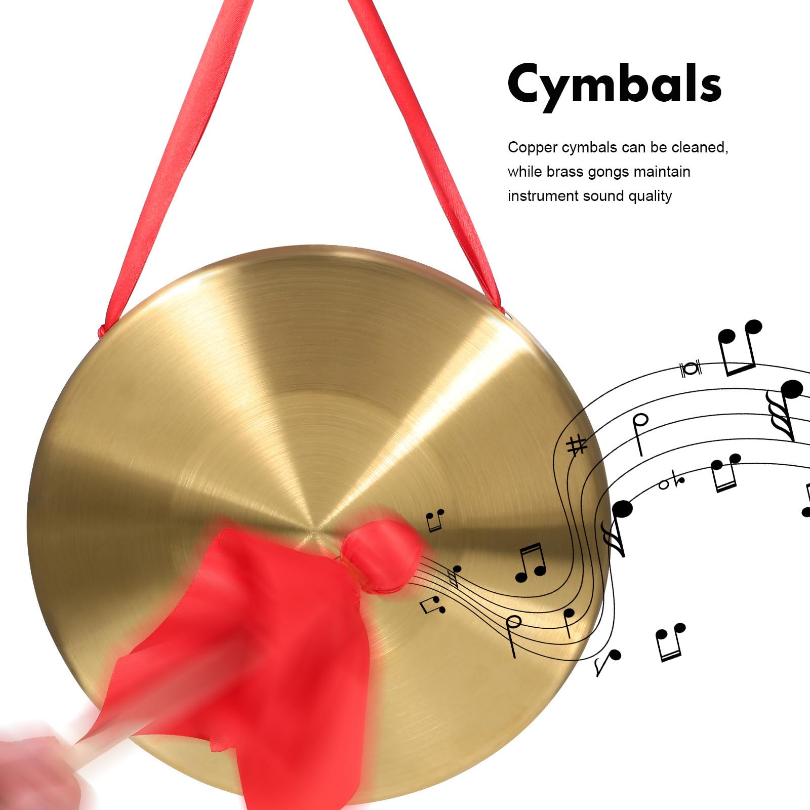 GARVALON Gong Chinois 22 Cm Maillet Paire de Cymbales en Cuivre 15 Cm, Instrument de Percussion à Main pour Orchestre, Musique Traditionnelle et Instrument de Gong D’avertissement