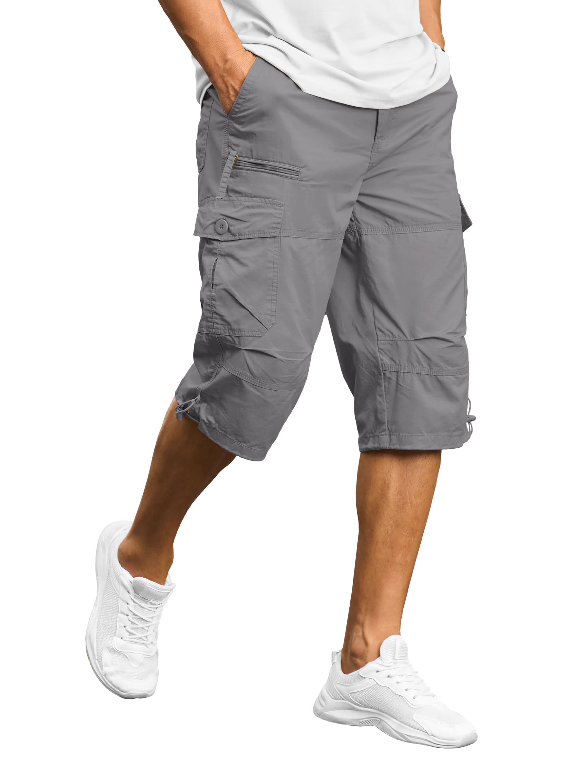 TACVASEN Herren Kurze Hosen 3/4 Cargo Shorts Baumwolle Sommer Dreiviertel Bermuda Cargohose Arbeitshosen mit Taschen