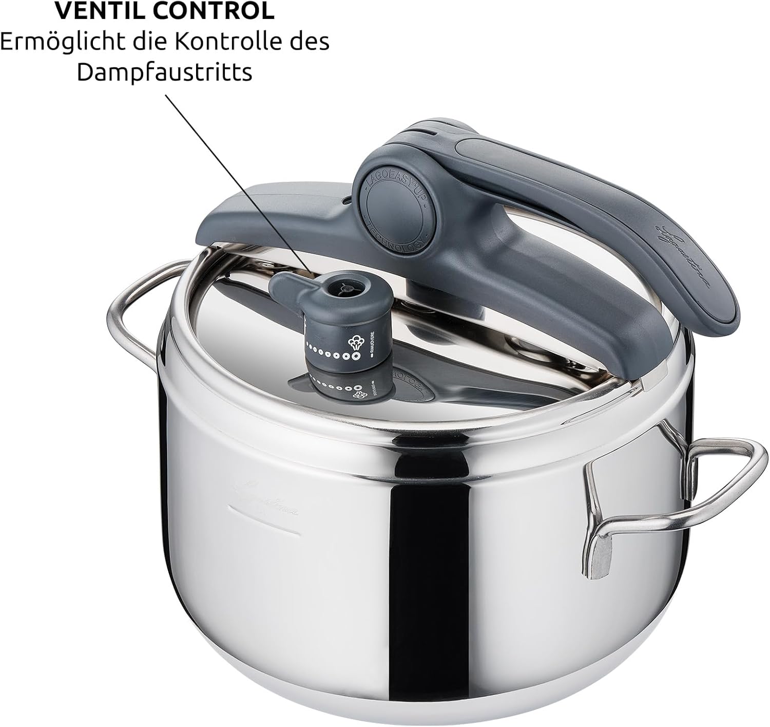 Lagostina Irradial Control Lagoeasy'UP Pressure Cooker 5 L Stainless Steel 18/10 Diameter 22 cm, Induction and Gas Saucepan, Easy Open Lid, Irradial Plus Triple Layer Base