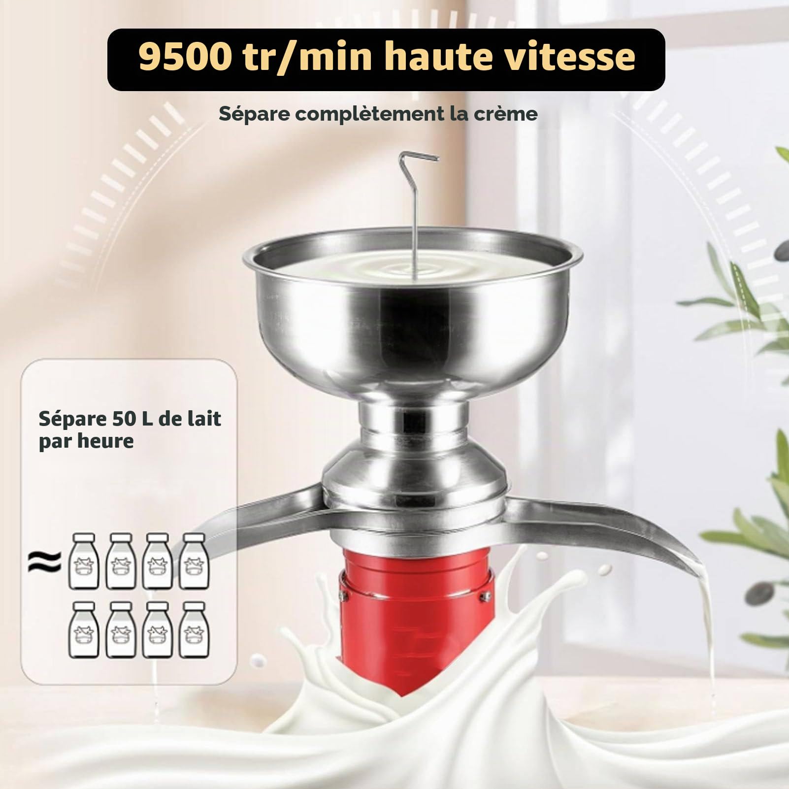 Écrémeuse Électrique Séparateur de Lait électrique 50 L/H Machine de séparation de Beurre de Lait et de crème, séparateur de crème lactée pour Lait de chèvre, Lait de Cheval