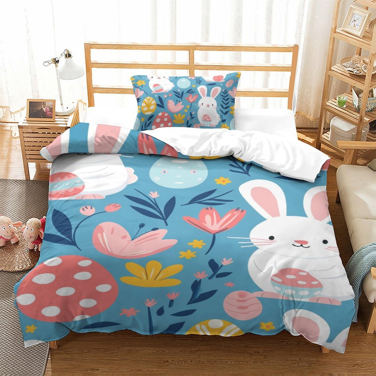 Housse de couette lapin 3D 135x200cm avec taies d'oreiller pour lit single