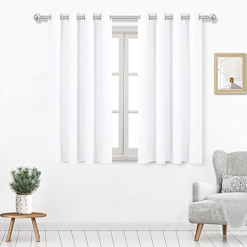 DWCN Paneles de cortina de ventana de color blanco puro de 52 x 54 pulgadas de largo, con capa media blanca, 2 paneles de cortina para sala de