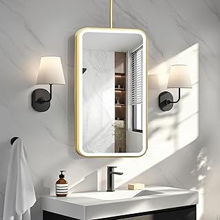 Floating LED Mirror, Square Bathroom Vanity Mirror for Over Sink, Ceilin...