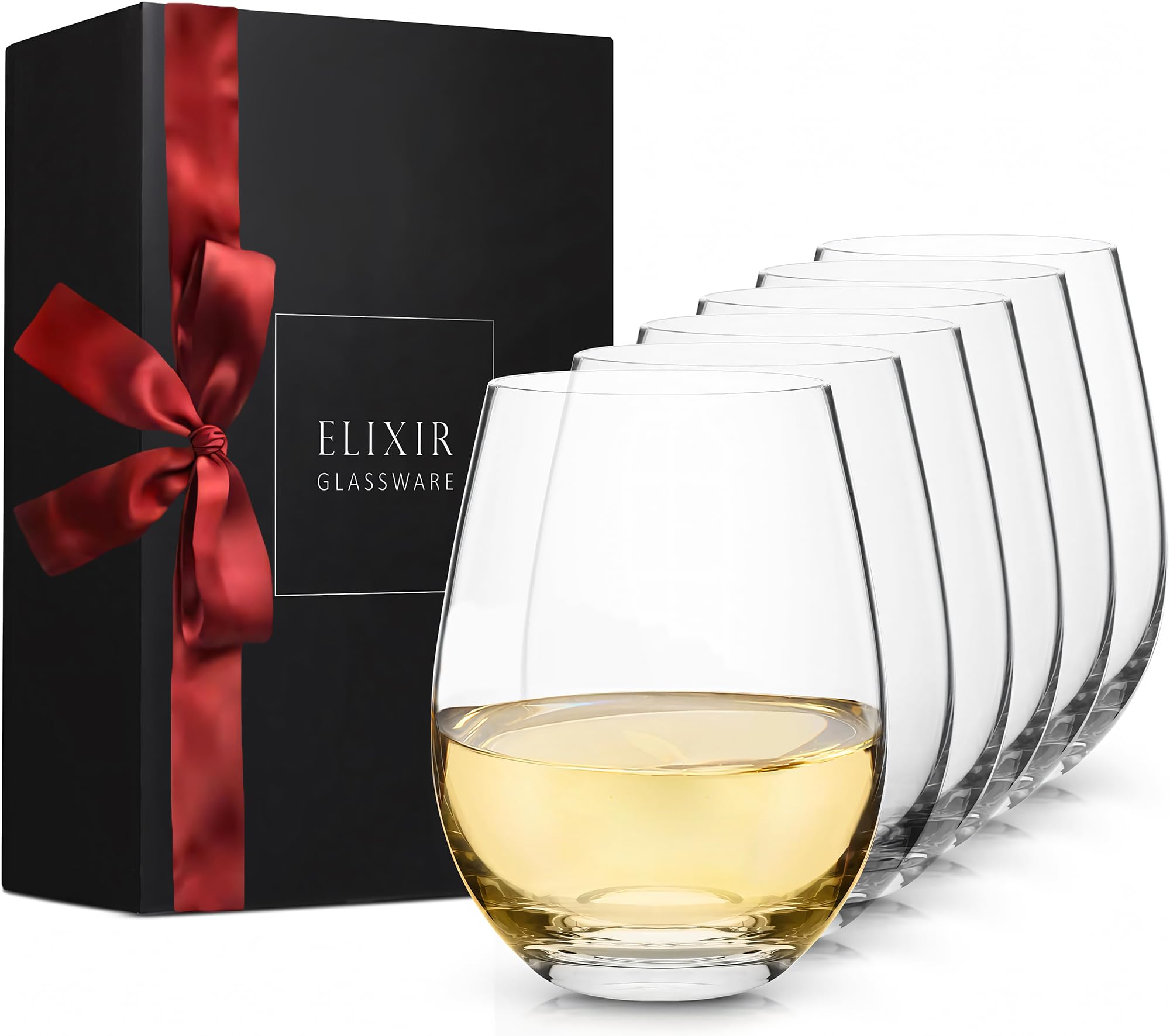 Stemless Wine Glasses Set of 6-17 oz - Premium Crystal Stemless Wine Glass Set, Red Wine Glasses, White Wine Glasses - Housewarming Gifts, Wine Gifts for Women - Unique Wine Glasses with Stem