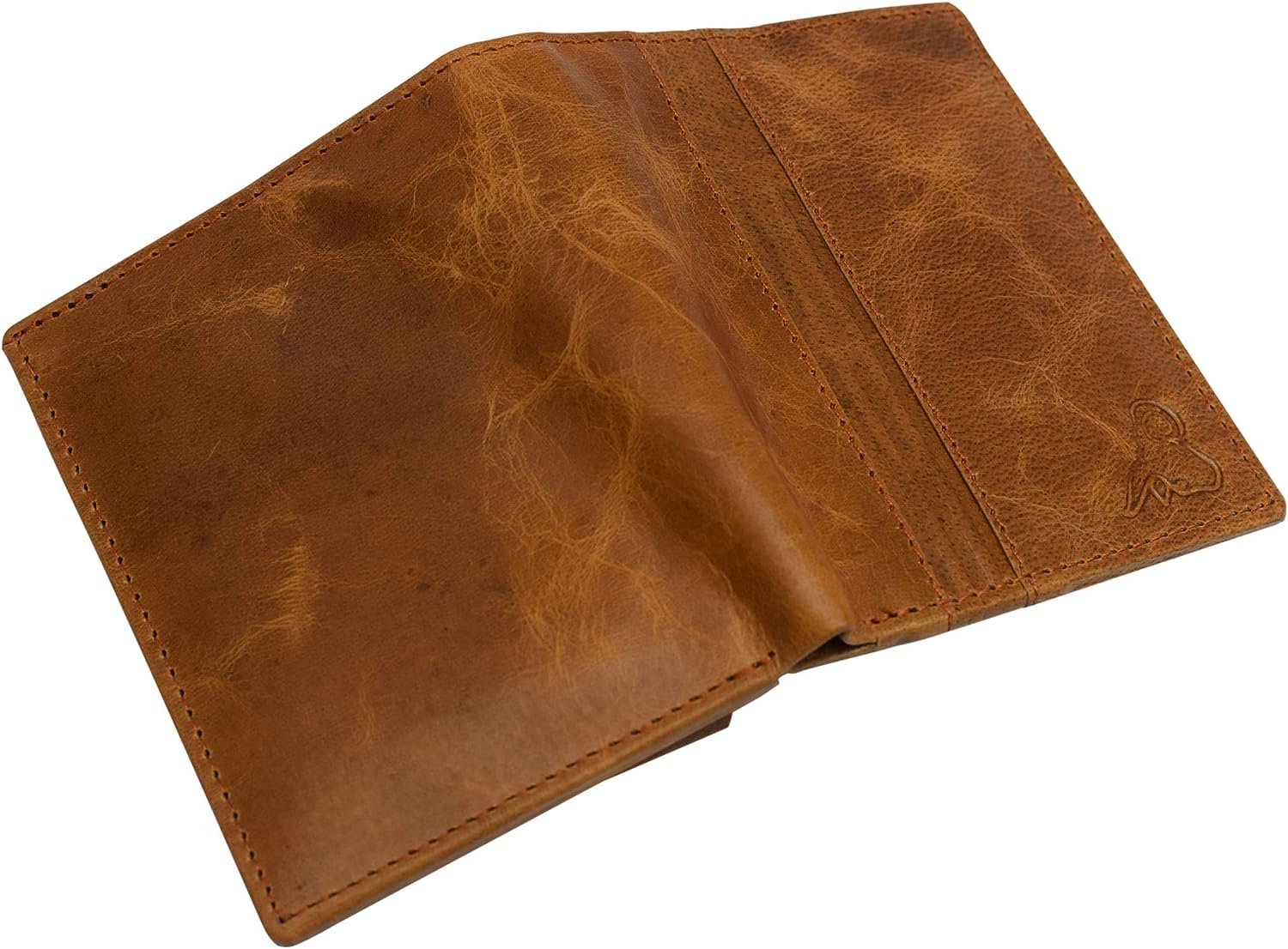 Marshal Cartera de piel auténtica RFID delgada y plegable con forma ovalada para tarjetas de identificación, Cavelio Tan, S, Cartera plegable