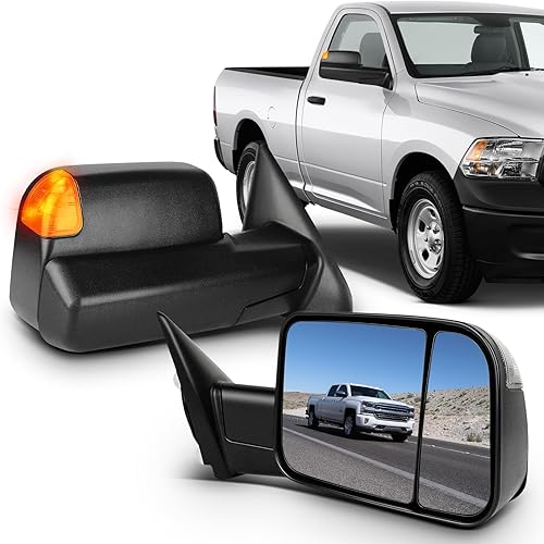 ECCPP Espejos de remolque para Dodge 2009-2010 para Ram 1500 2011-2015 para Ram 1500 2500 3500 con luz de giro calefactada ajustable de potencia