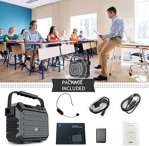 Miniatura 7 de WinBridge Amplificador de voz inalámbrico para profesores, sistema PA portátil de 30 W con micrófono de auriculares UHF y altavoz Bluetooth, para