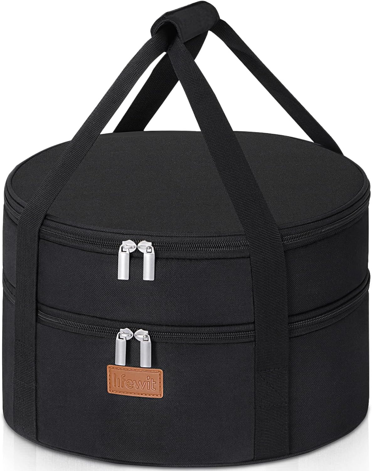 Lifewit Insulated Double Decker Round Casserole Carrier, Portable Pie Carrier Bag for Hot or Cold Food, Fits 12.5" Baking Dish, Thermal Lunch Tote for Potluck Parties, Picnic and Cookouts, Black