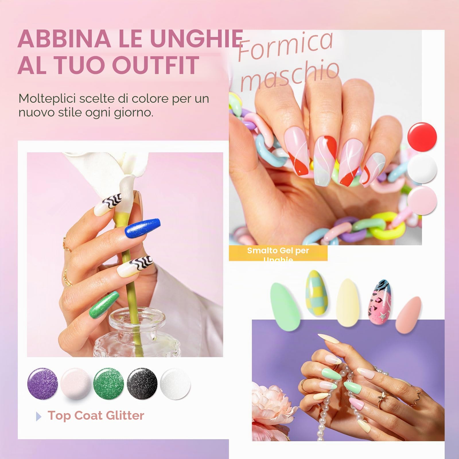 ROSALIND Kit Semipermanente Unghie con 48W UV LED Lampada 60+5 Pezzi | Kit Unghie Gel Completo Rosa Giallo Blu Verde Viola Colori Mini, Kit Smalto Semipermanente Completo Smalto Unghie Regalo